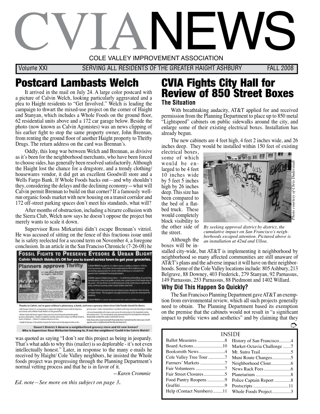 FALL 2008 Postcard Lambasts Welch CVIA Fights City Hall for It Arrived in the Mail on July 24
