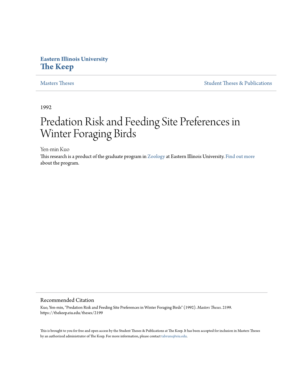 Predation Risk and Feeding Site Preferences in Winter Foraging Birds