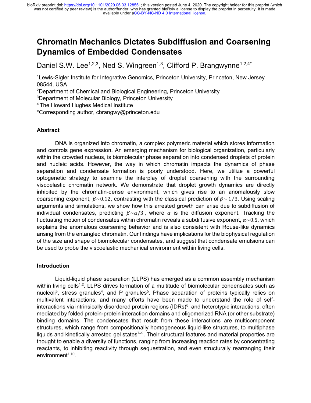 Chromatin Mechanics Dictates Subdiffusion and Coarsening Dynamics of Embedded Condensates Daniel S.W