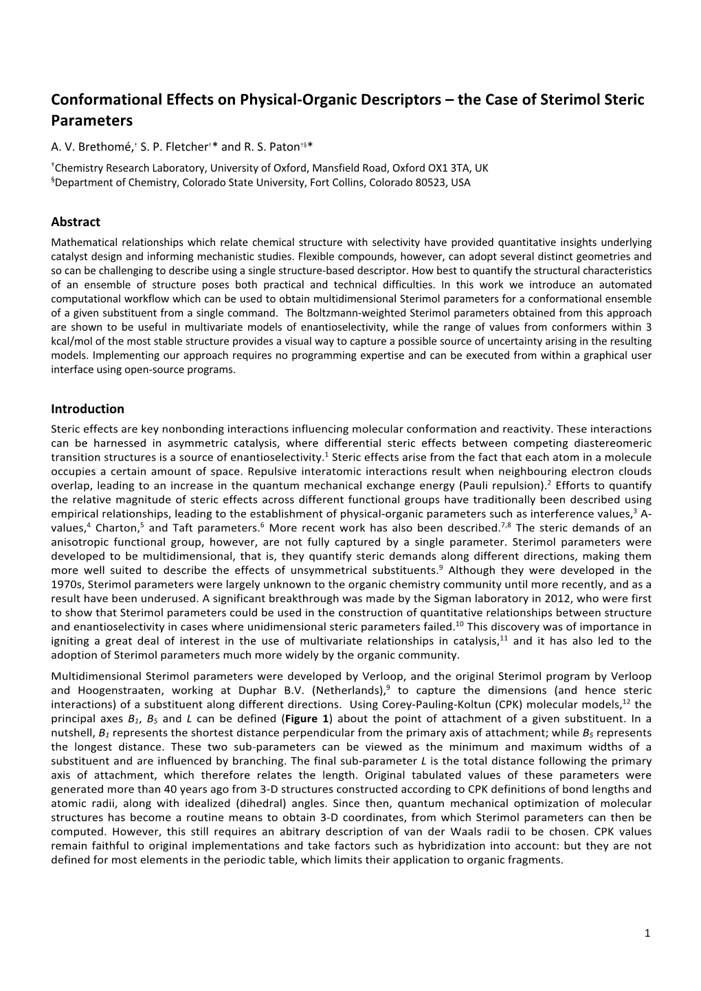 The Case of Sterimol Steric Parameters A