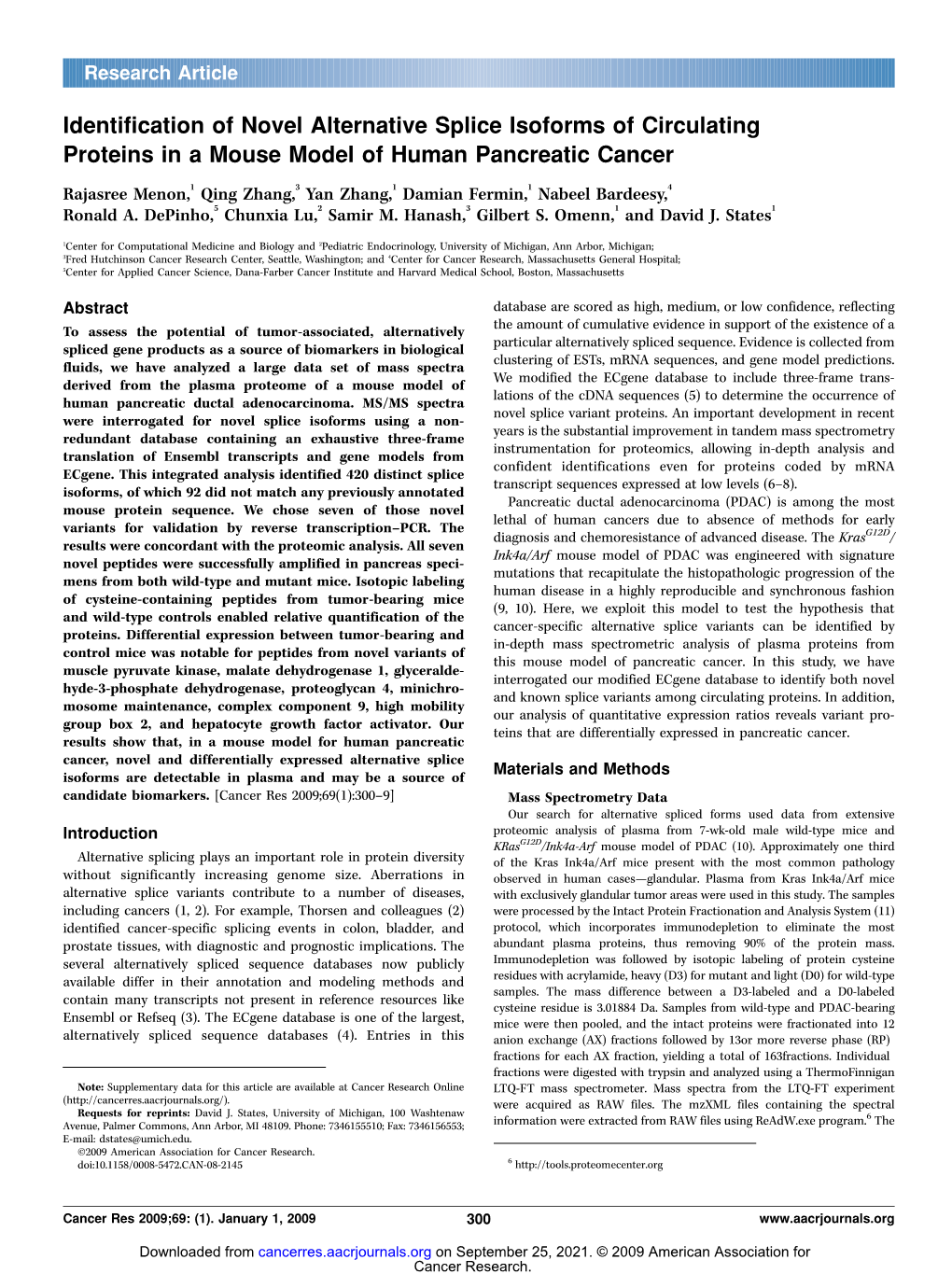 Identification of Novel Alternative Splice Isoforms of Circulating Proteins in a Mouse Model of Human Pancreatic Cancer