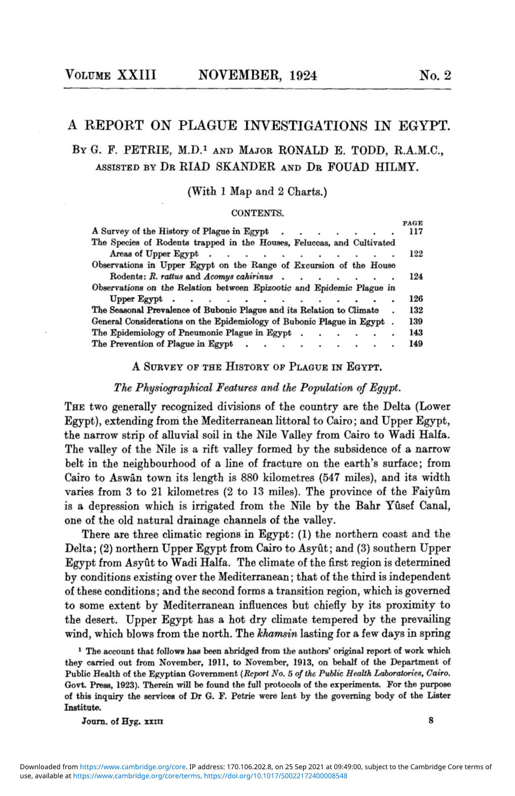 A Report on Plague Investigations in Egypt