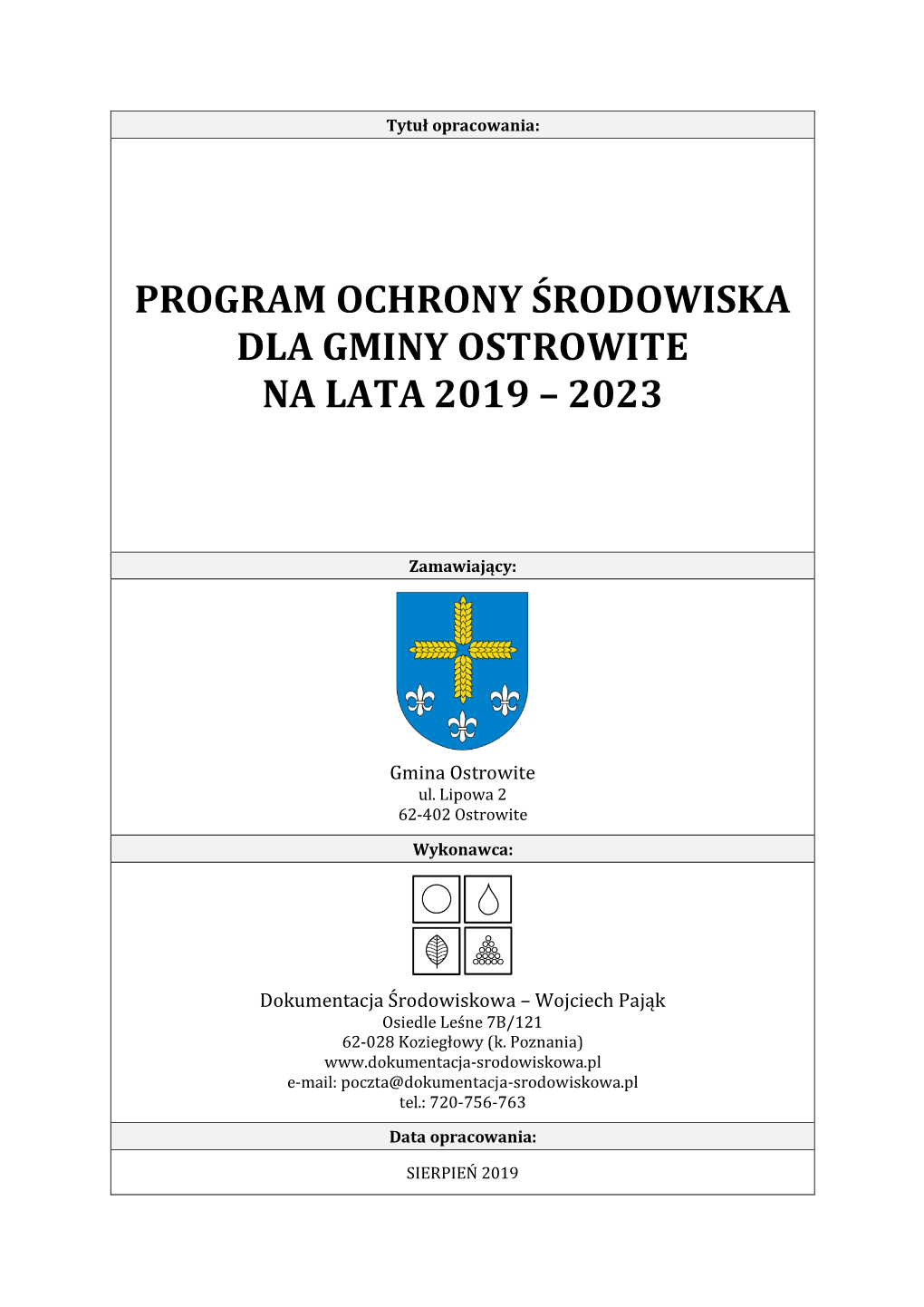 Program Ochrony Środowiska Dla Gminy Ostrowite Na Lata 2019 – 2023