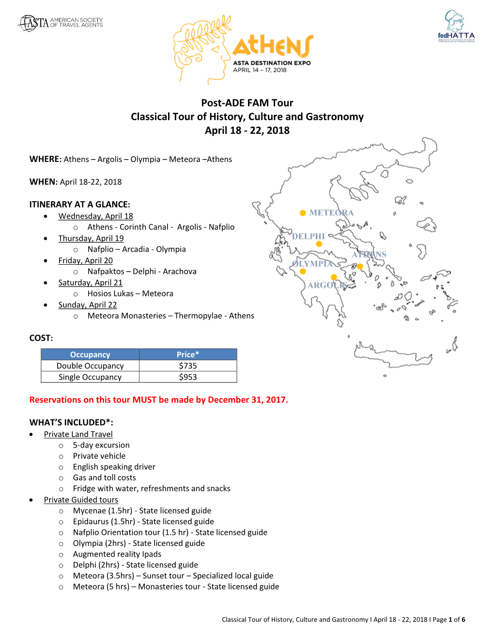 Post-ADE FAM Tour Classical Tour of History, Culture and Gastronomy April 18 - 22, 2018