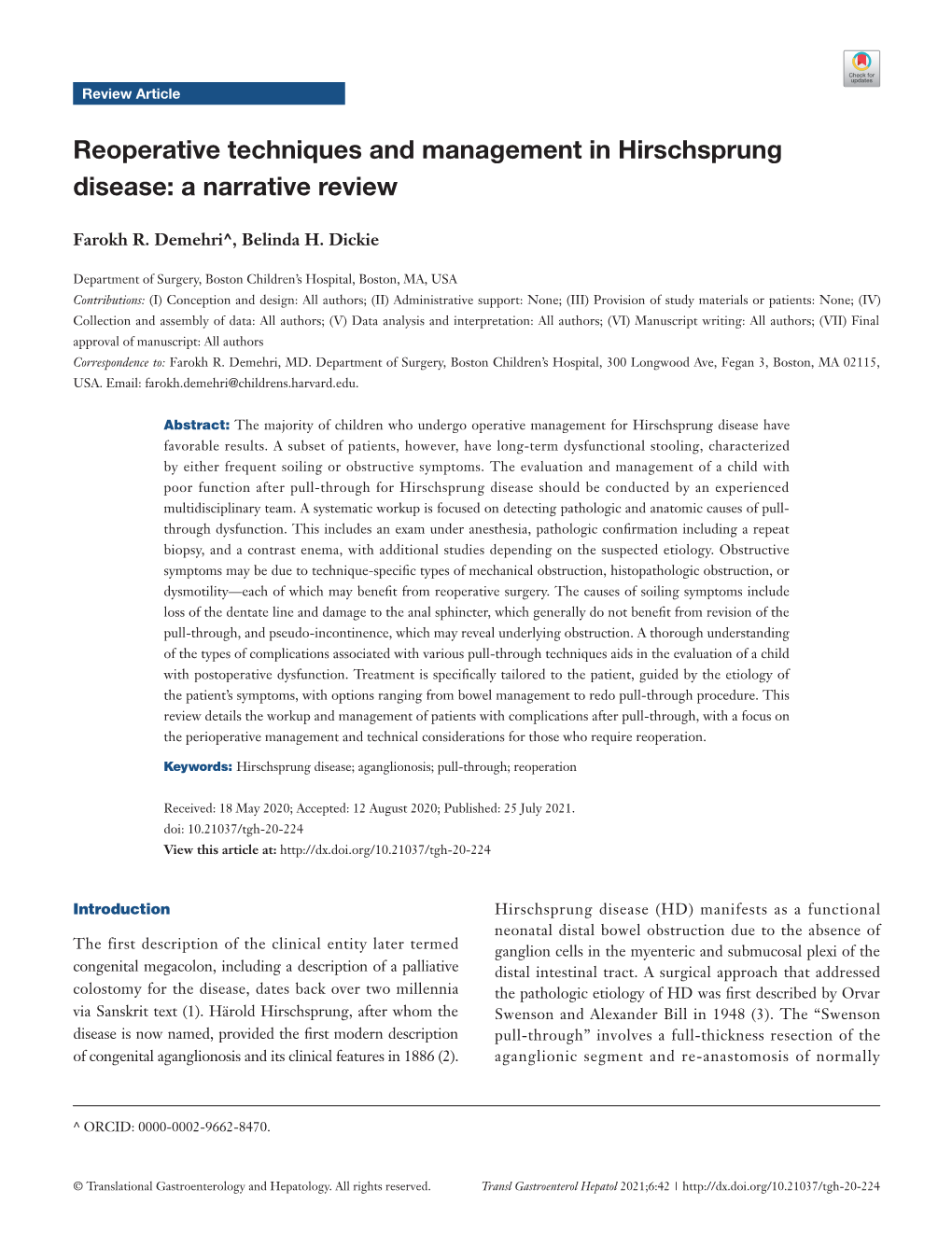 Reoperative Techniques and Management in Hirschsprung Disease: a Narrative Review