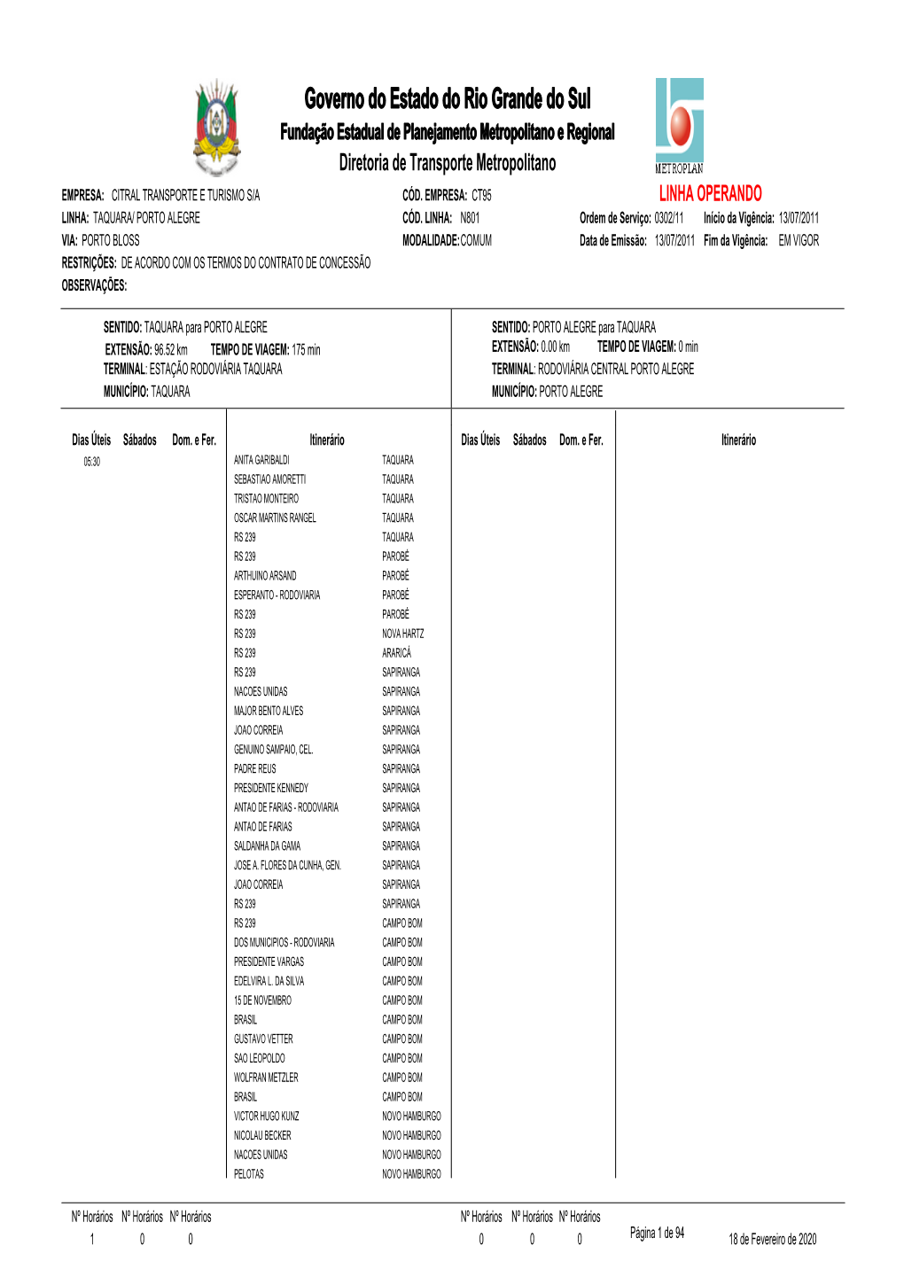 Governo Do Estado Do Rio Grande Do Sul Diretoria De Transporte Metropolitano