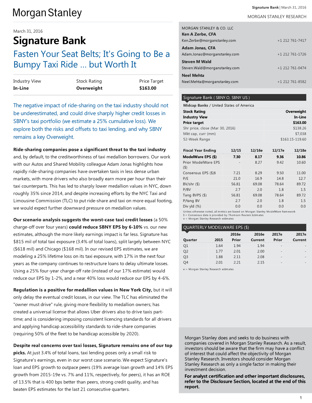 Signature Bank: Fasten Your Seat Belts; It's Going to Be a Bumpy Taxi