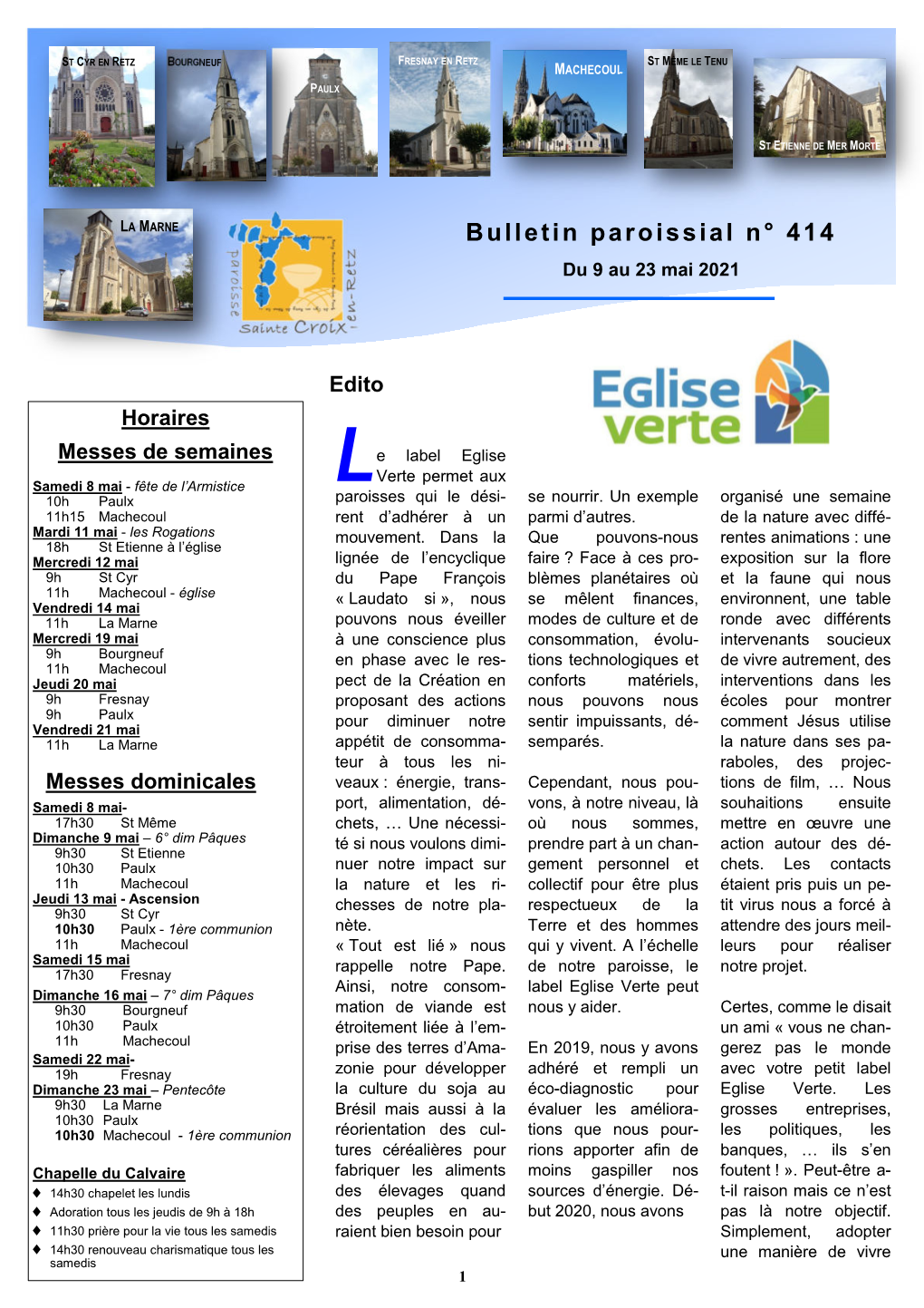 Bulletin Paroissial N° 414 Du 9 Au 23 Mai 2021