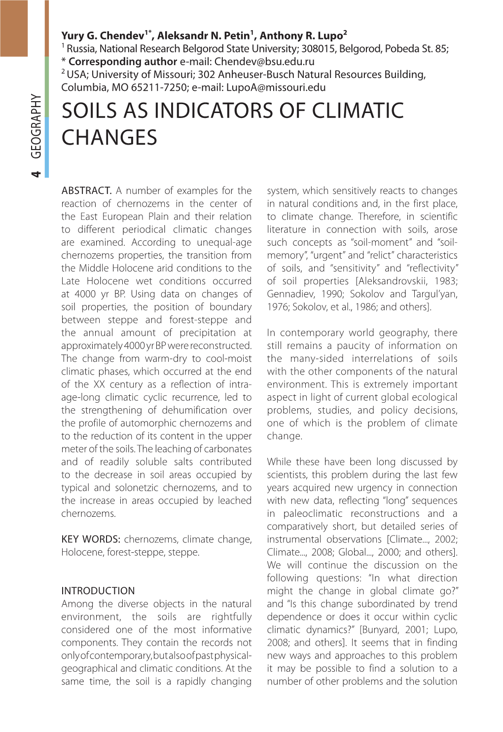 Soils As Indicators of Climatic Changes