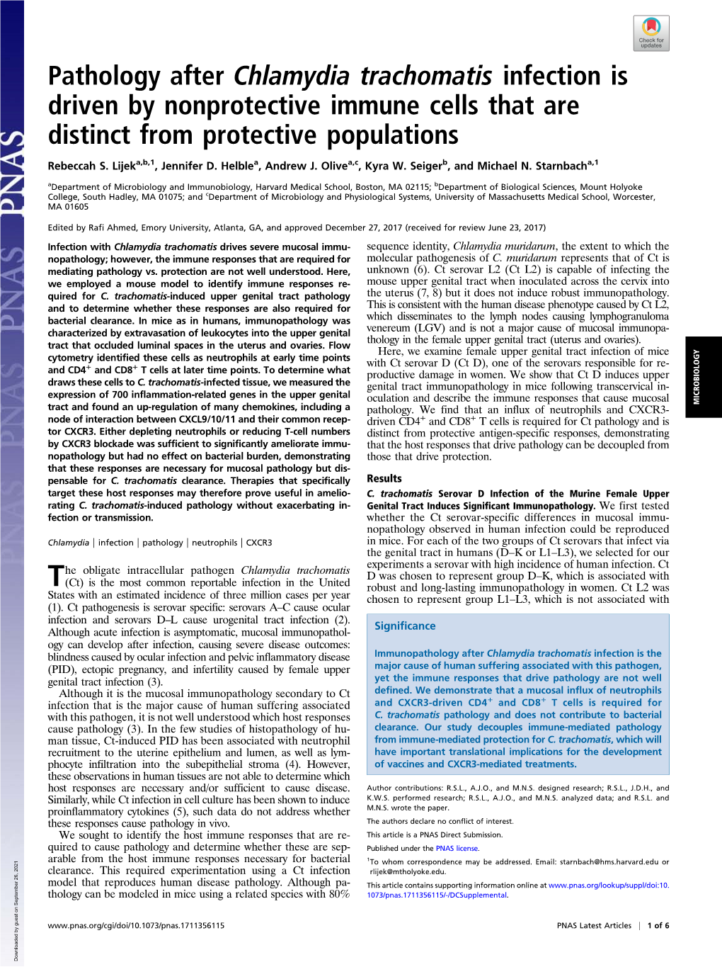 Chlamydia Trachomatis Infection Is Driven by Nonprotective Immune Cells That Are Distinct from Protective Populations