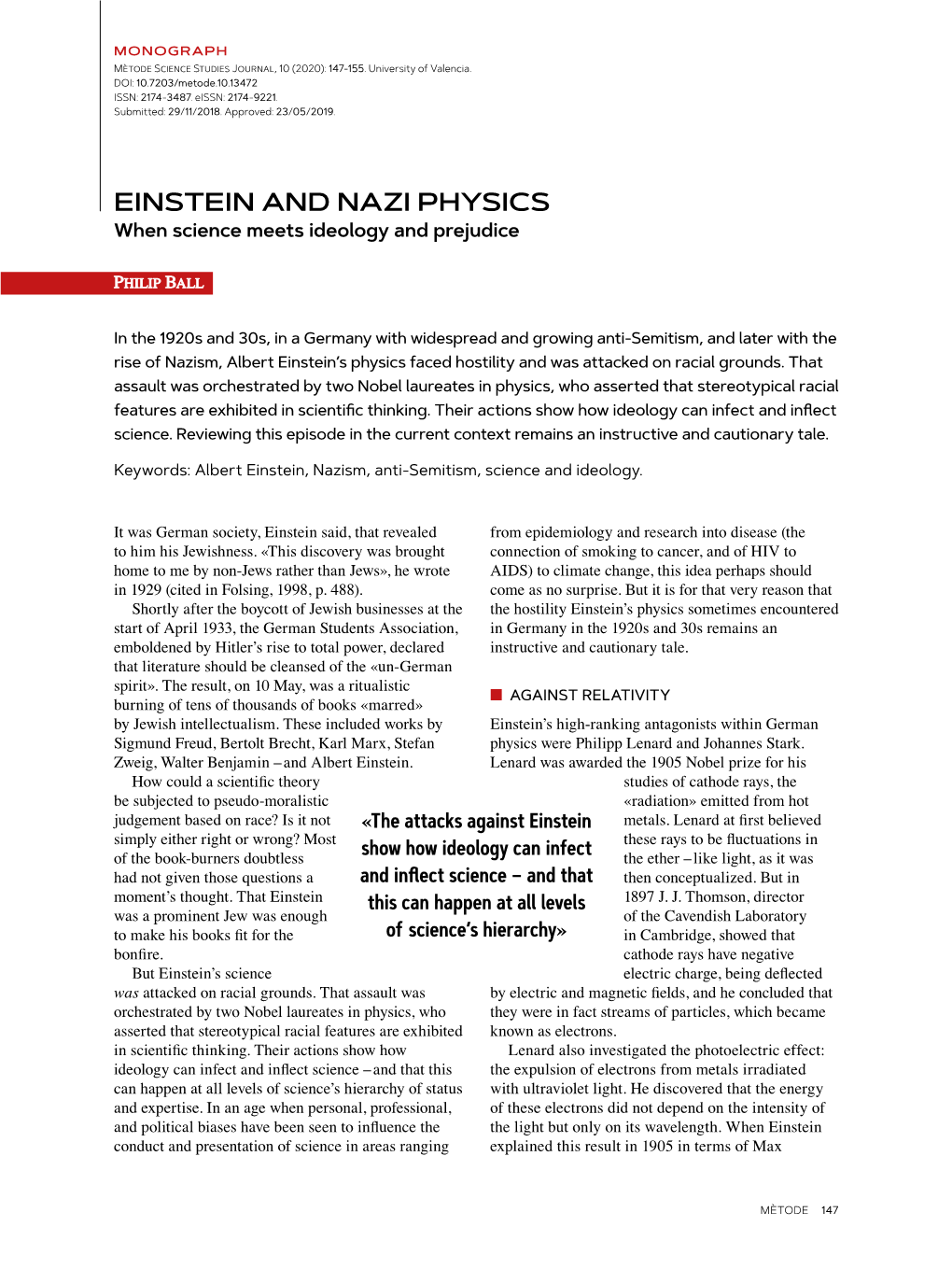 EINSTEIN and NAZI PHYSICS When Science Meets Ideology and Prejudice