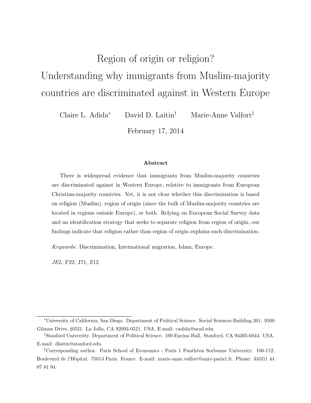 Region of Origin Or Religion? Understanding Why Immigrants from Muslim-Majority Countries Are Discriminated Against in Western Europe