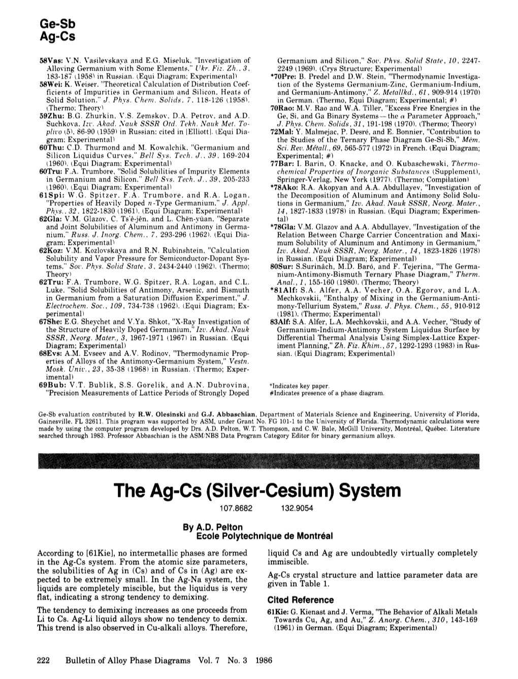 A.D. Pelton, the Ag-Cs (Silver-Cesium) System