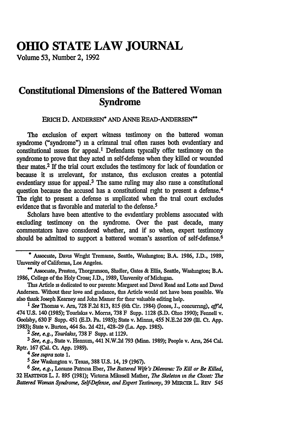 Constitutional Dimensions of the Battered Woman Syndrome