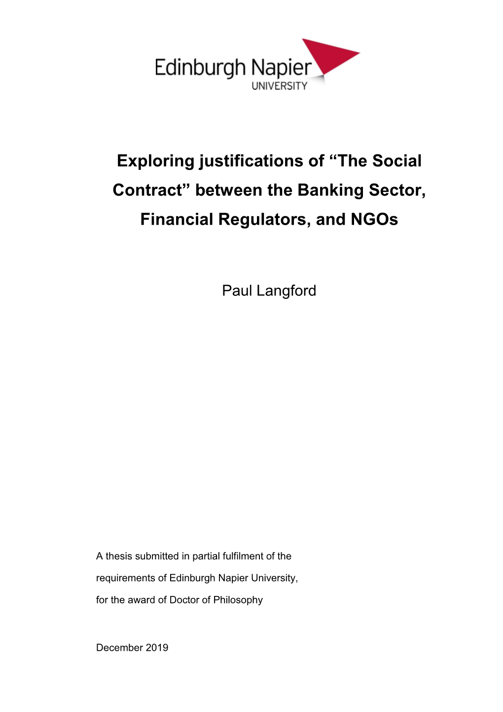 Exploring Justifications of “The Social Contract” Between the Banking Sector, Financial Regulators, and Ngos