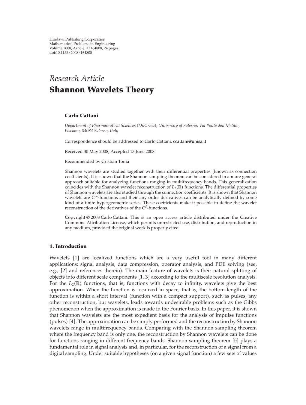 Shannon Wavelets Theory