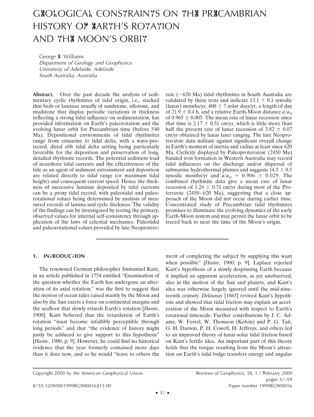 Geological Constraints on the Precambrian History of Earth's