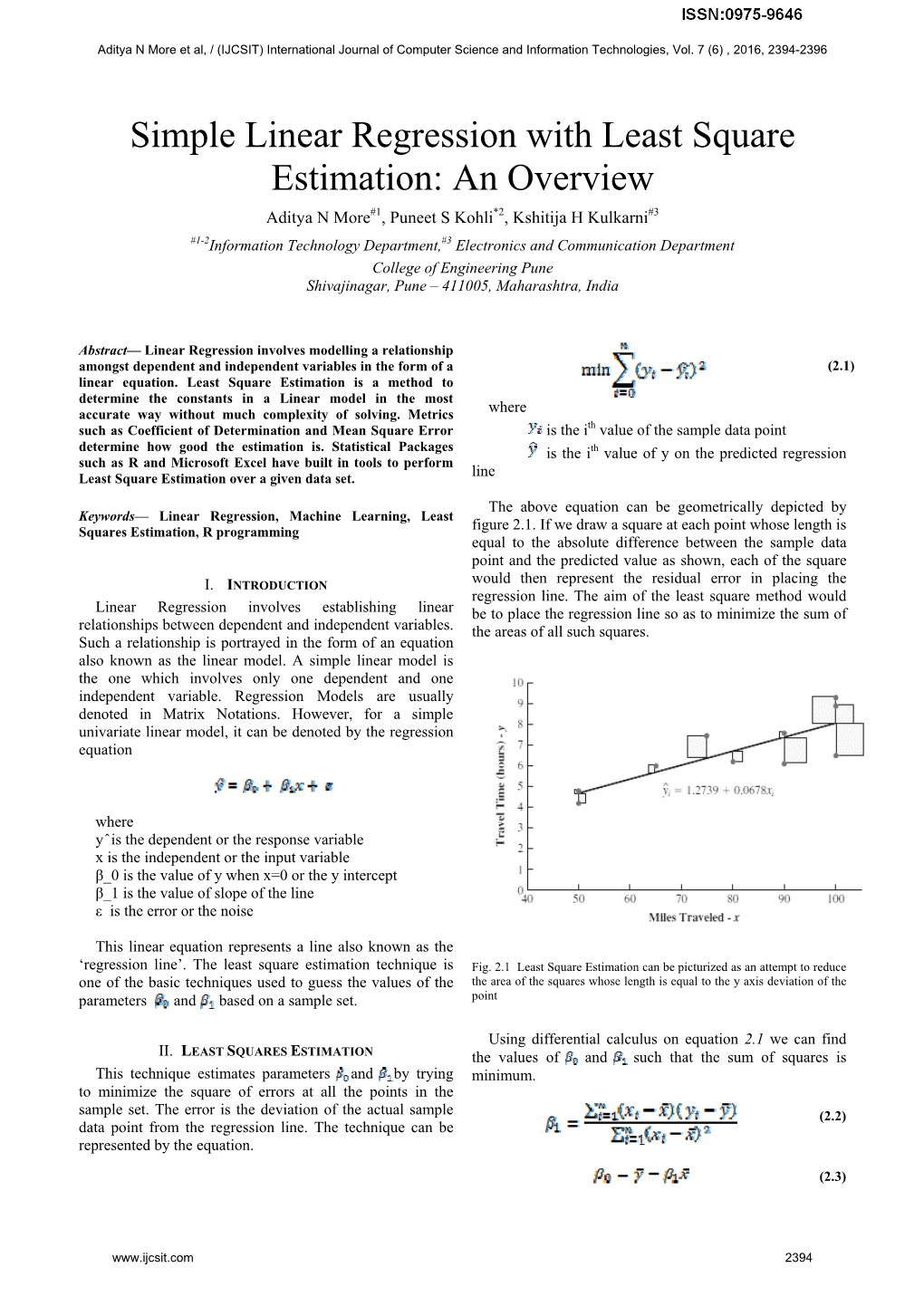 Simple Linear Regression with Least Square Estimation: an Overview