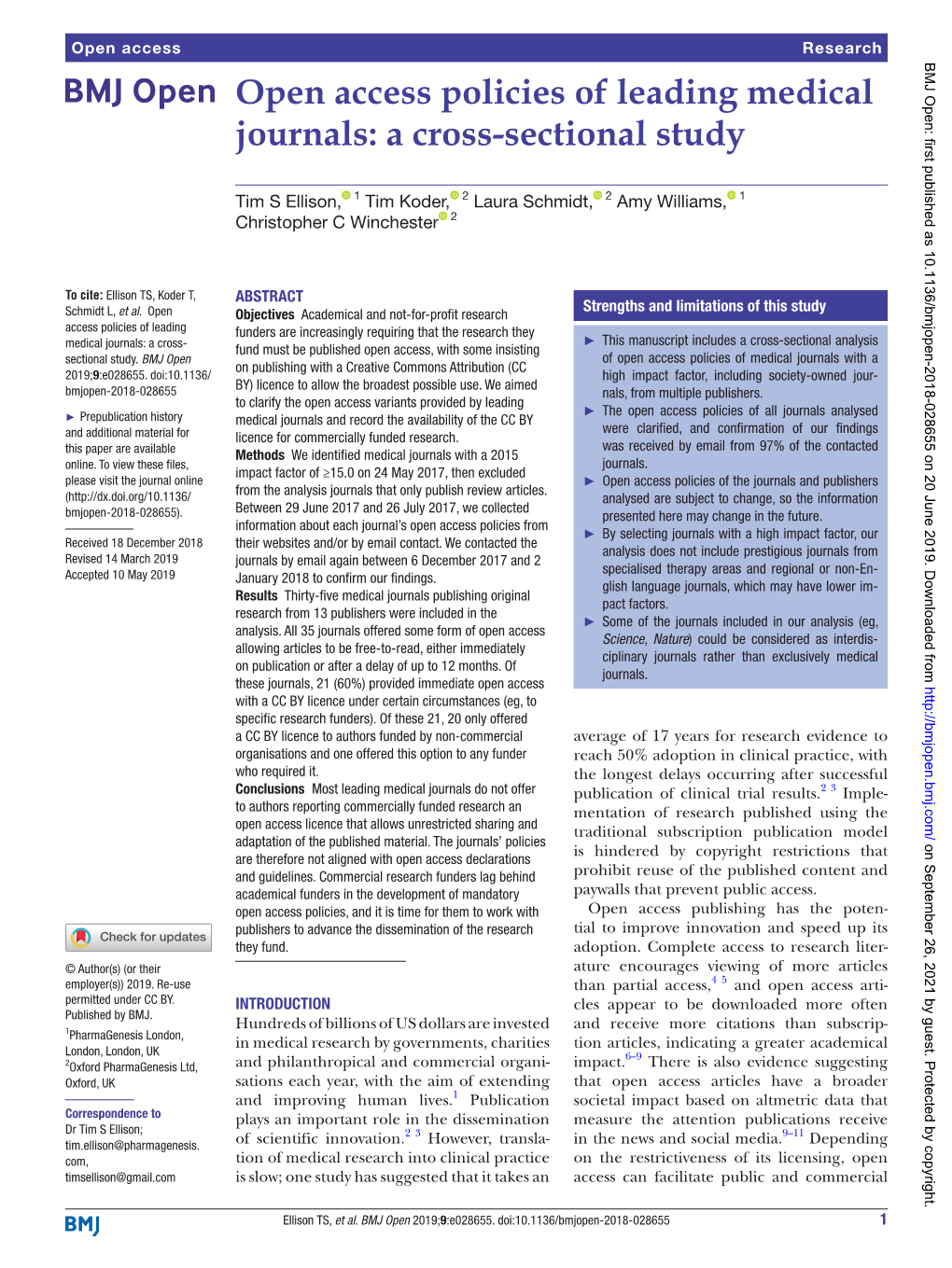 Open Access Policies of Leading Medical Journals: a Cross-Sectional Study