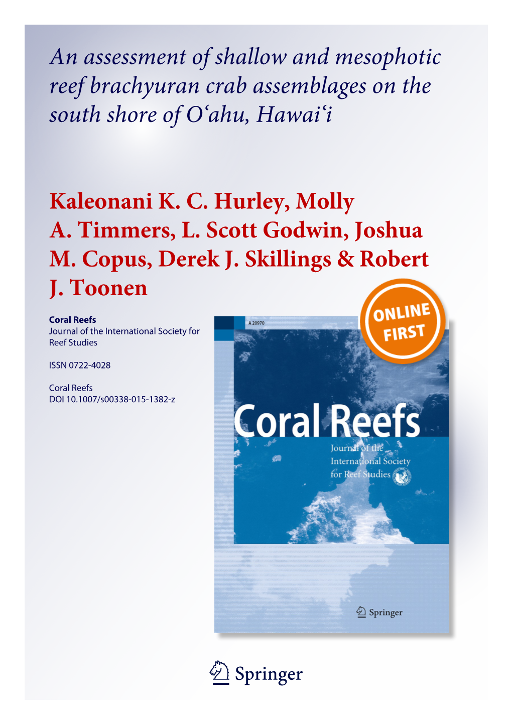 An Assessment of Shallow and Mesophotic Reef Brachyuran Crab Assemblages on the South Shore of O‘Ahu, Hawai‘I