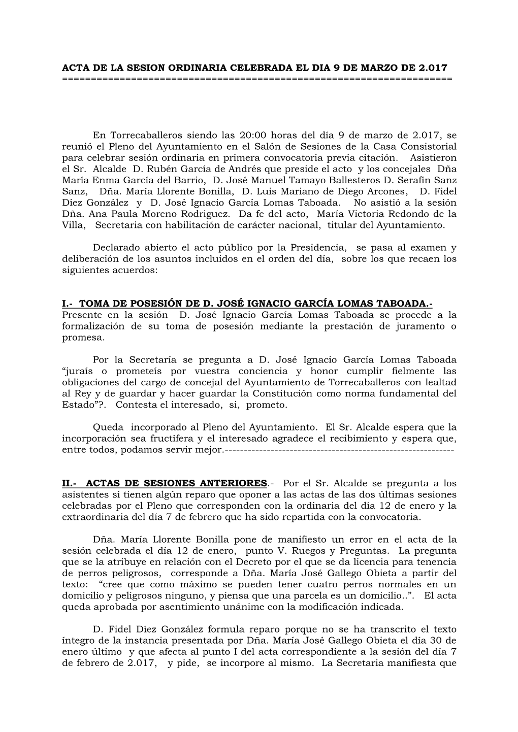 Acta De La Sesion Ordinaria Celebrada El Dia 9 De Marzo De 2.017 ======