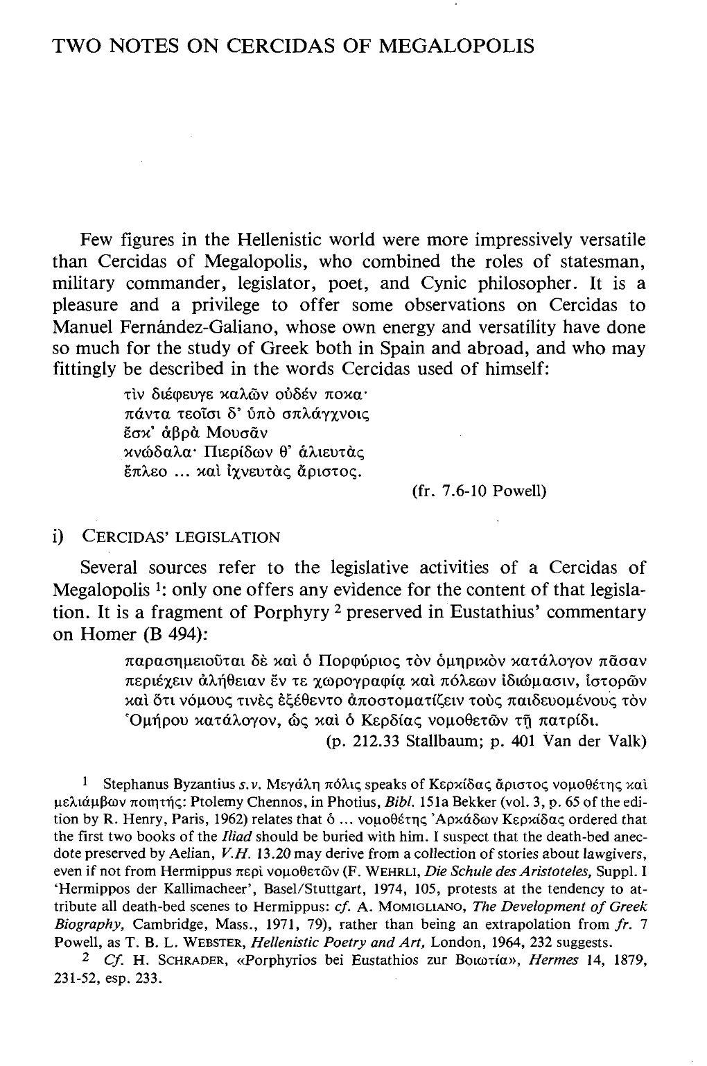 Two Notes on Cercidas of Megalopolis