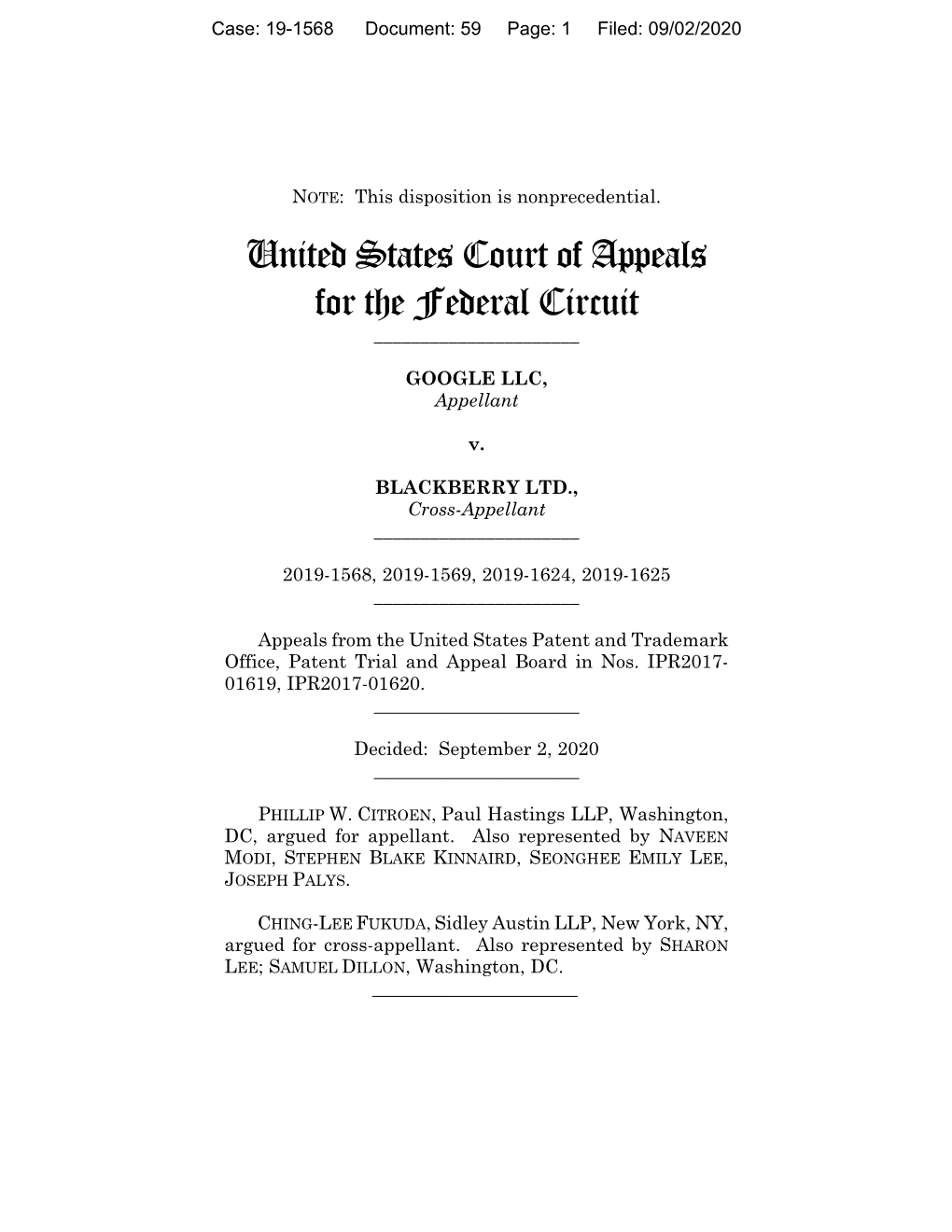 GOOGLE LLC V. BLACKBERRY LTD