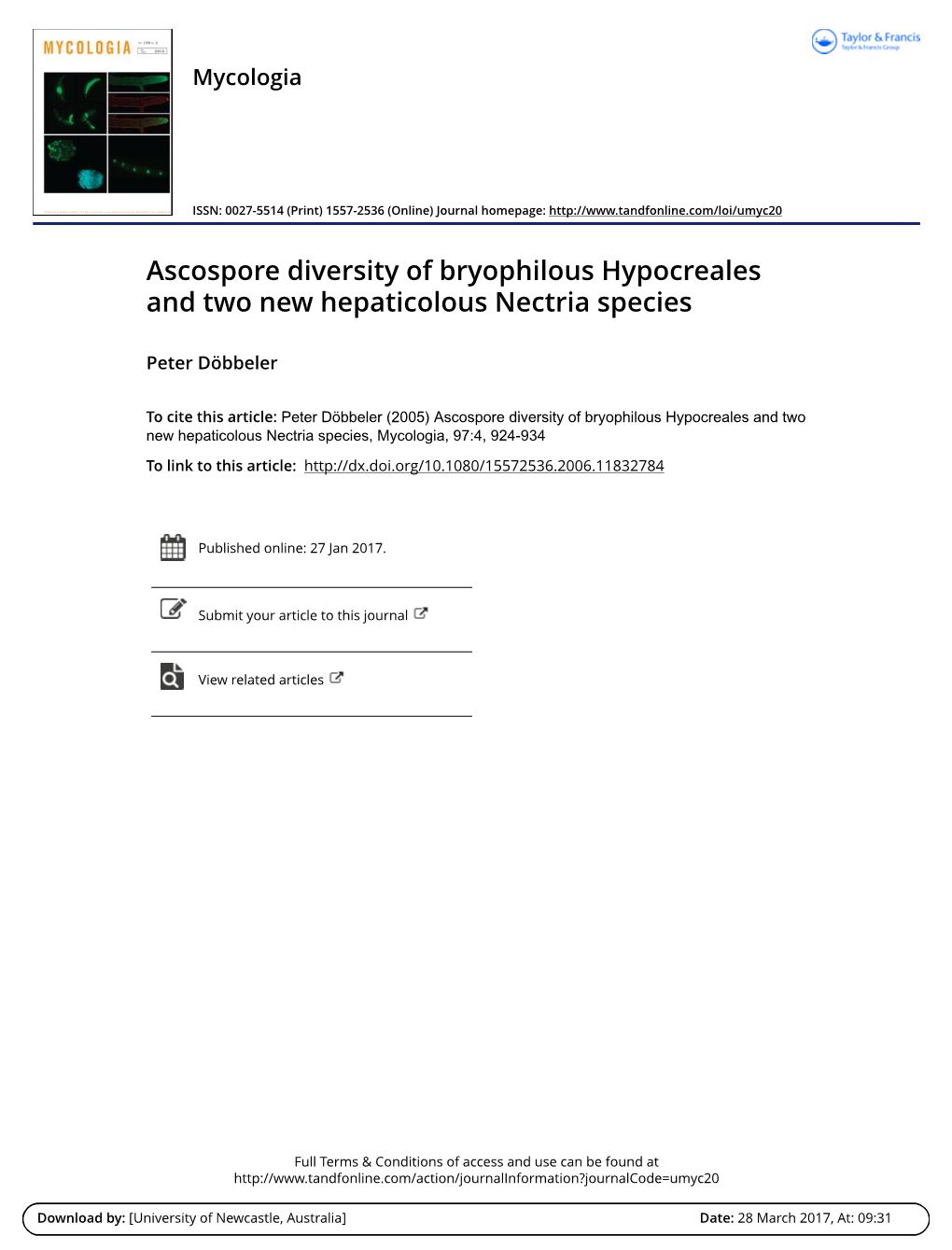 Ascospore Diversity of Bryophilous Hypocreales and Two New Hepaticolous Nectria Species