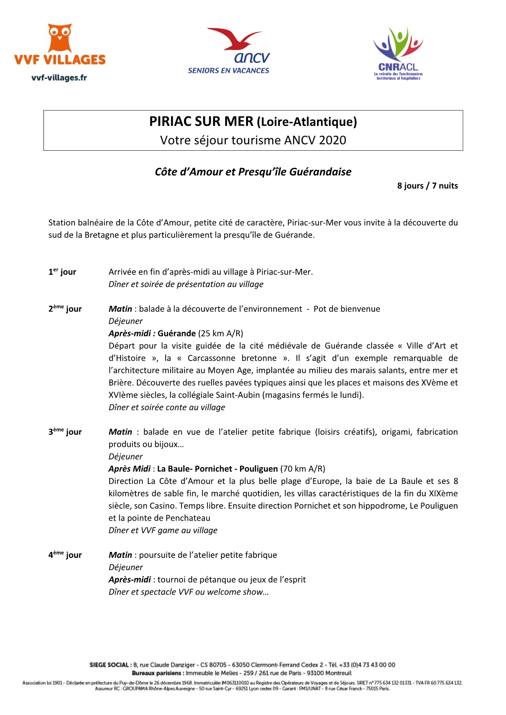 PIRIAC SUR MER (Loire-Atlantique) Votre Séjour Tourisme ANCV 2020