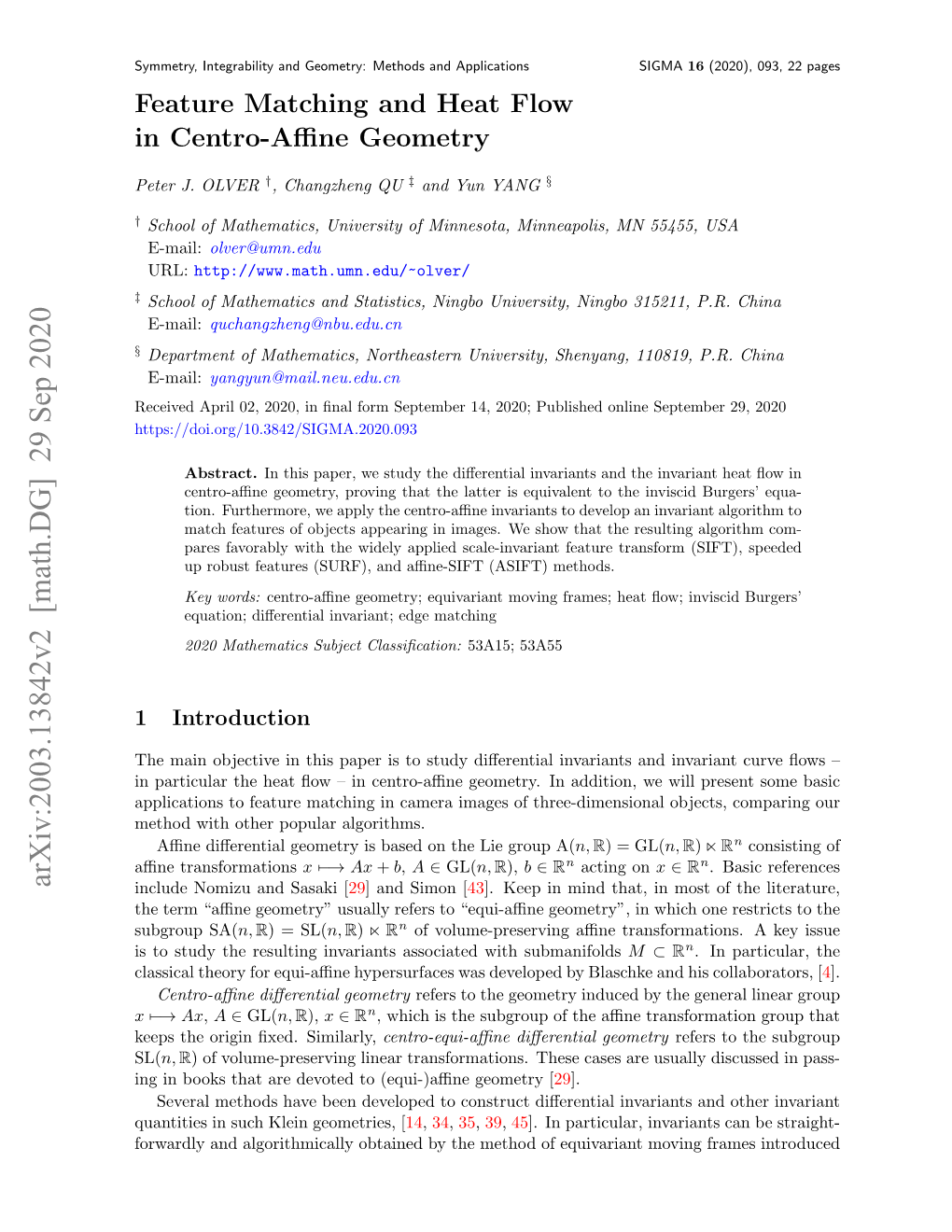 Feature Matching and Heat Flow in Centro-Affine Geometry