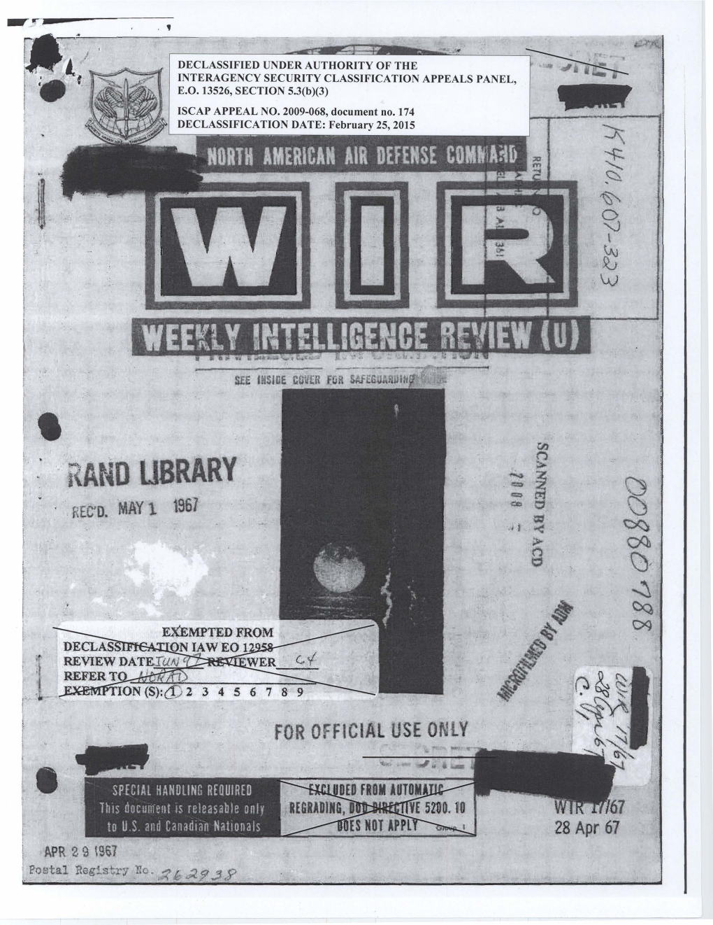 North American Air Defense Command (NORAD), Weekly Intelligence Review (WIR), April 28, 1967