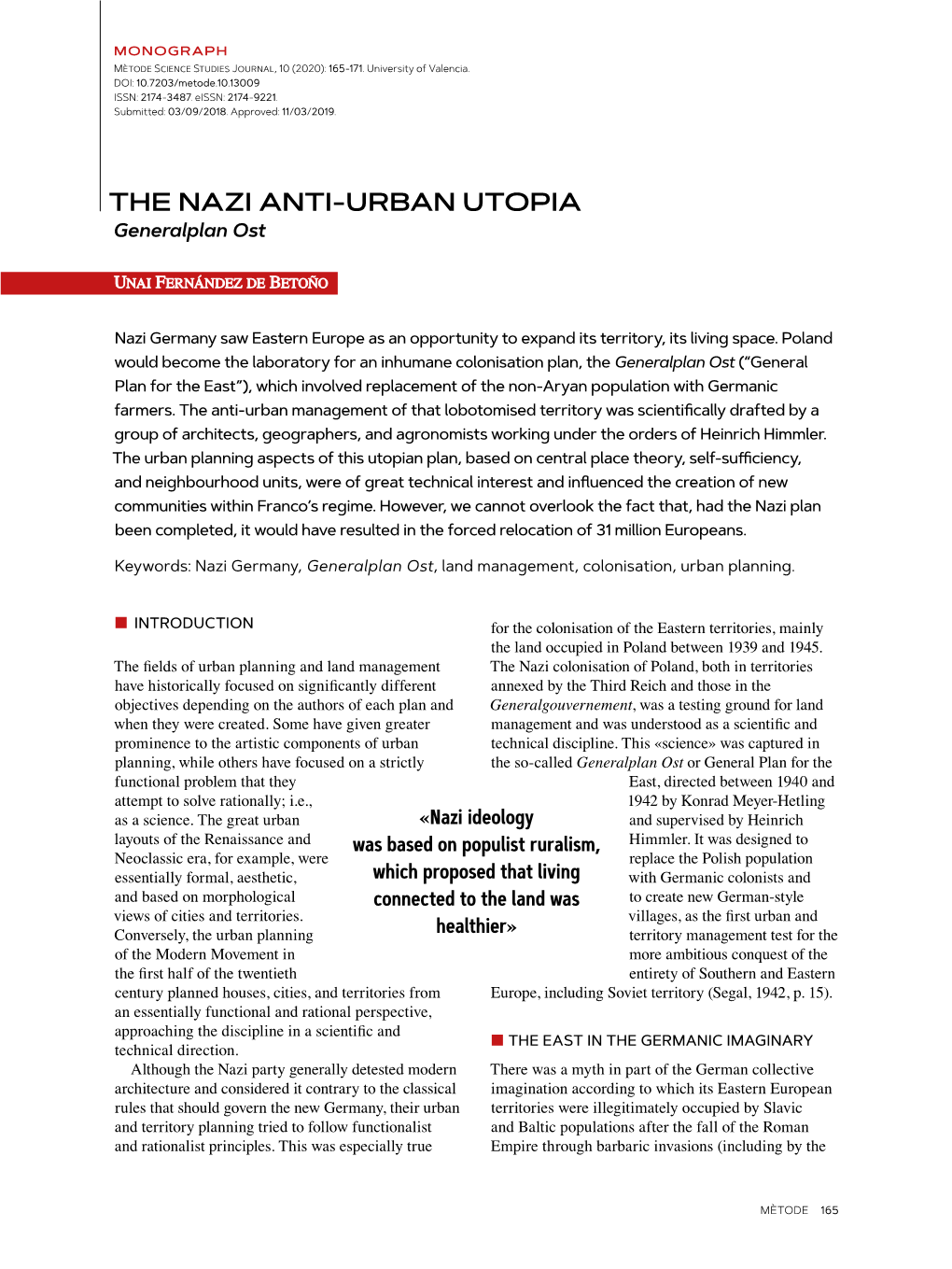 THE NAZI ANTI-URBAN UTOPIA Generalplan Ost