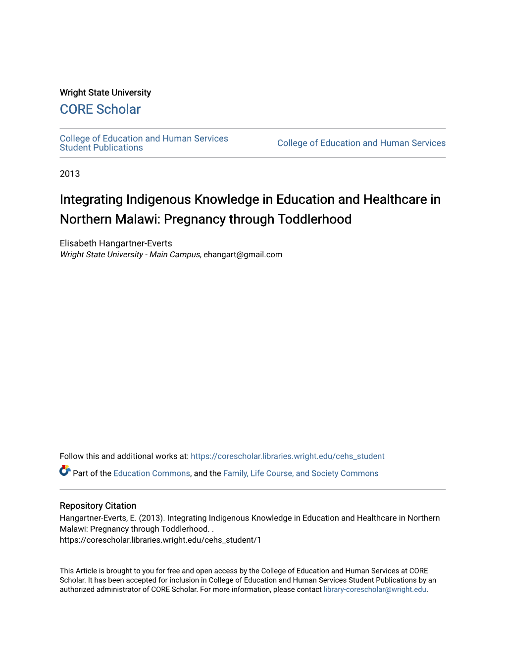 Integrating Indigenous Knowledge in Education and Healthcare in Northern Malawi: Pregnancy Through Toddlerhood