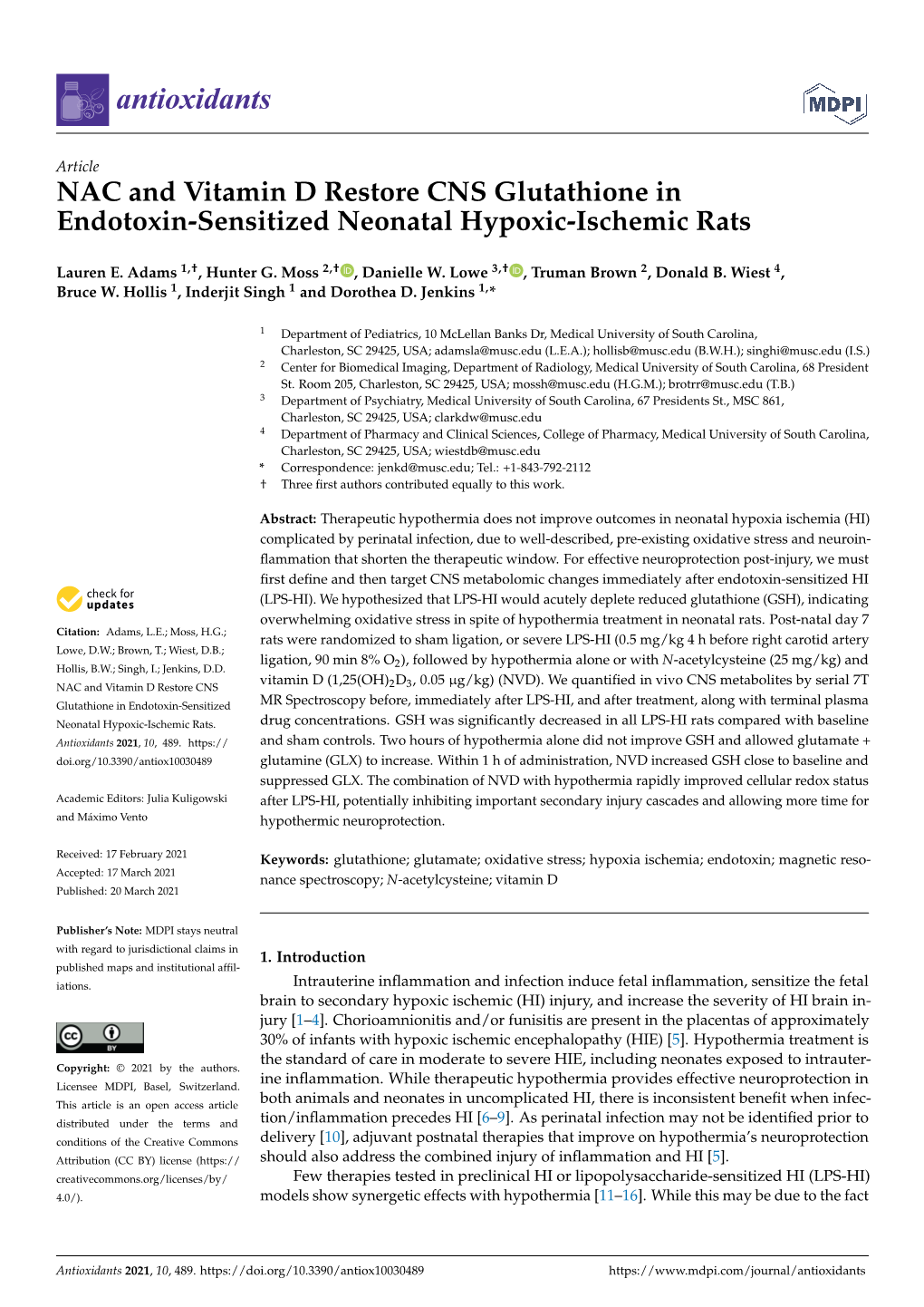 NAC and Vitamin D Restore CNS Glutathione in Endotoxin-Sensitized Neonatal Hypoxic-Ischemic Rats