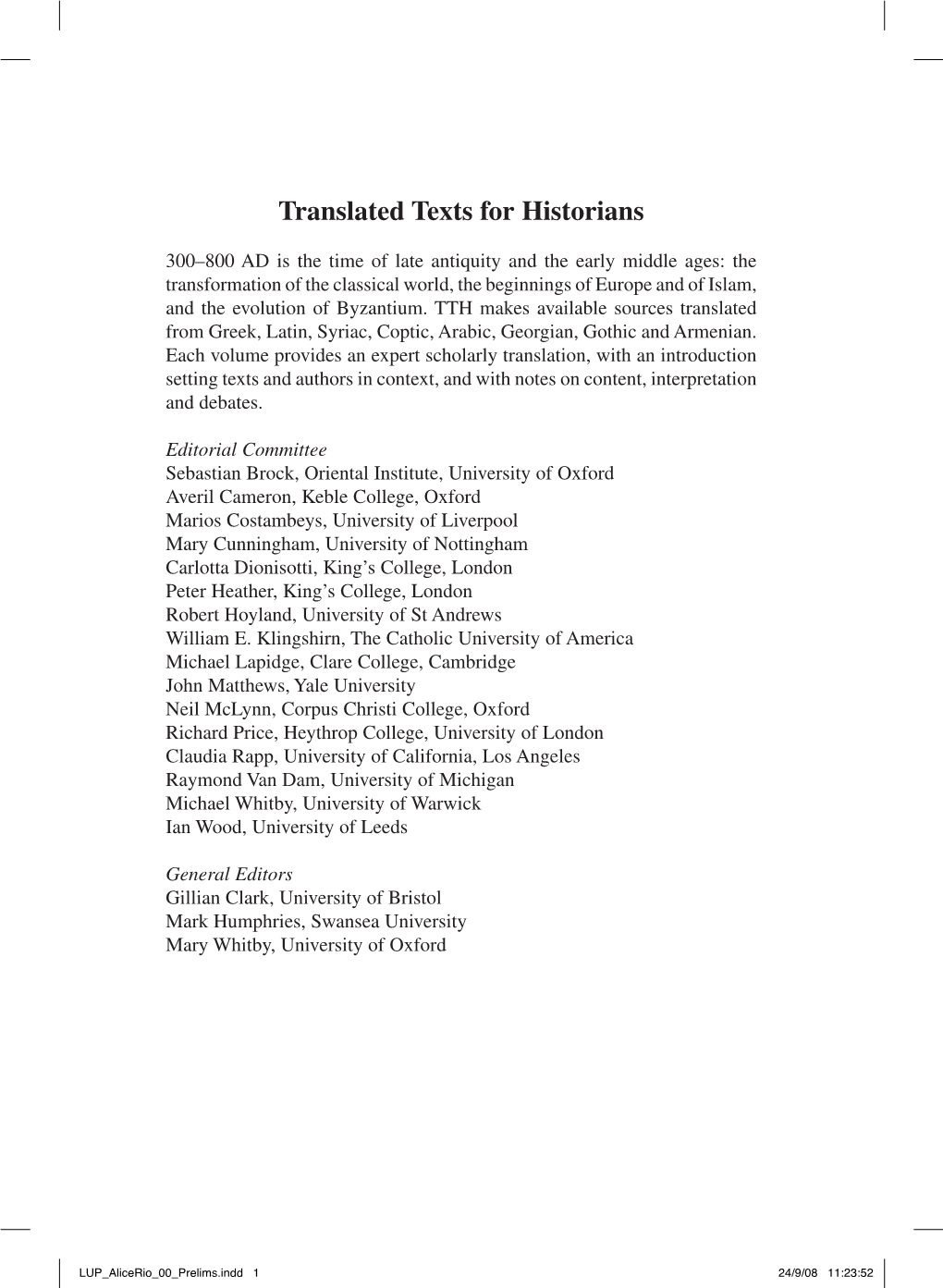 Translated Texts for Historians