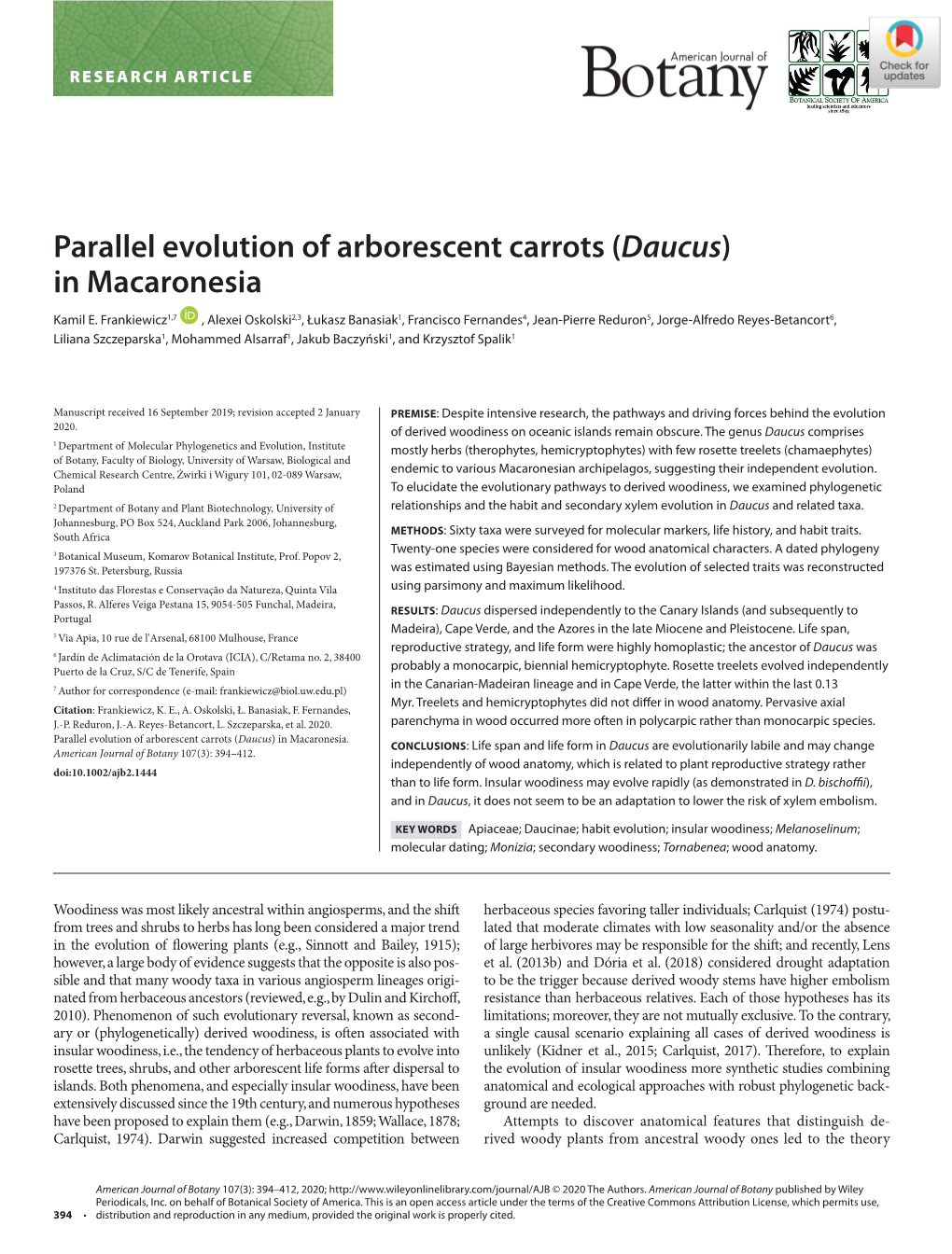 Parallel Evolution of Arborescent Carrots (Daucus) in Macaronesia