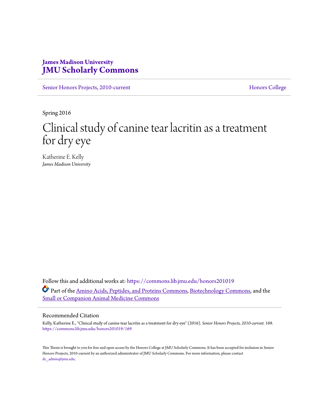Clinical Study of Canine Tear Lacritin As a Treatment for Dry Eye Katherine E