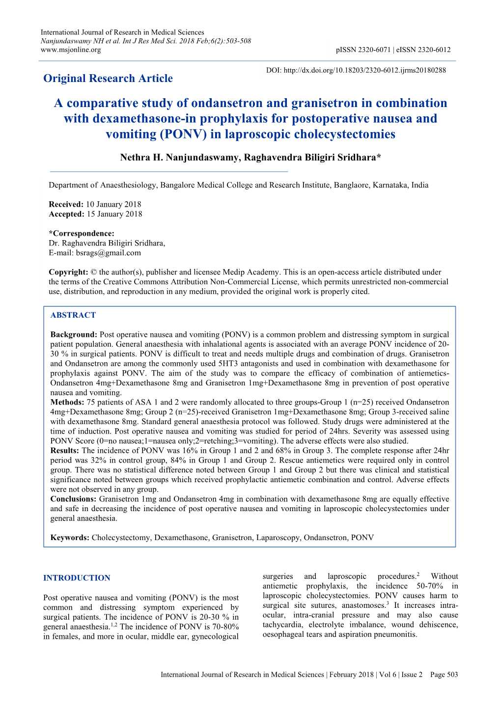 A Comparative Study of Ondansetron and Granisetron in Combination With