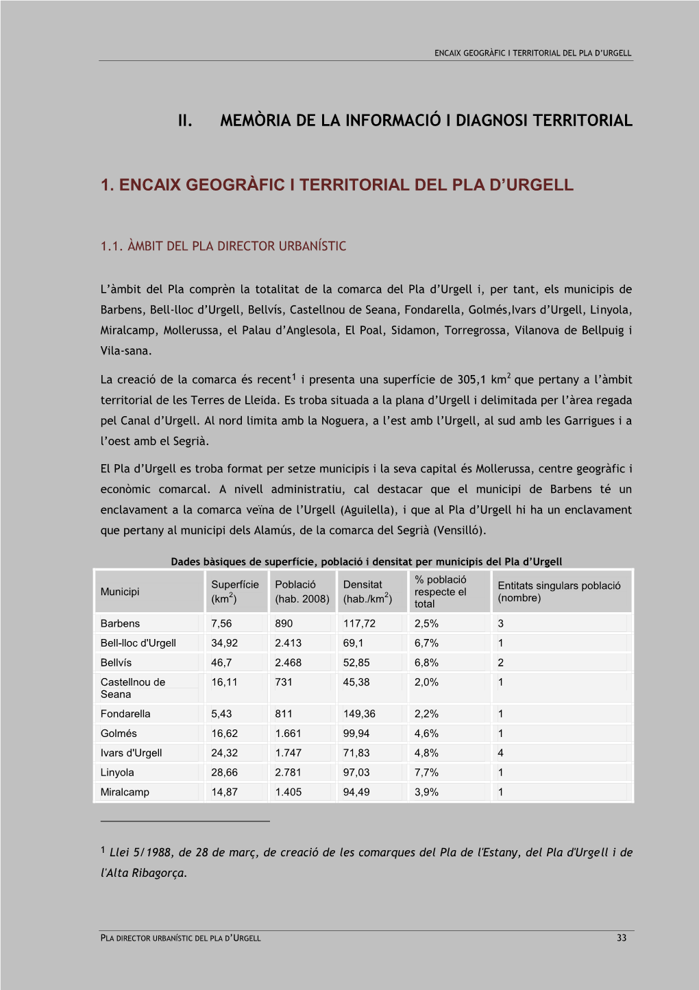 Ii. Memòria De La Informació I Diagnosi Territorial 1