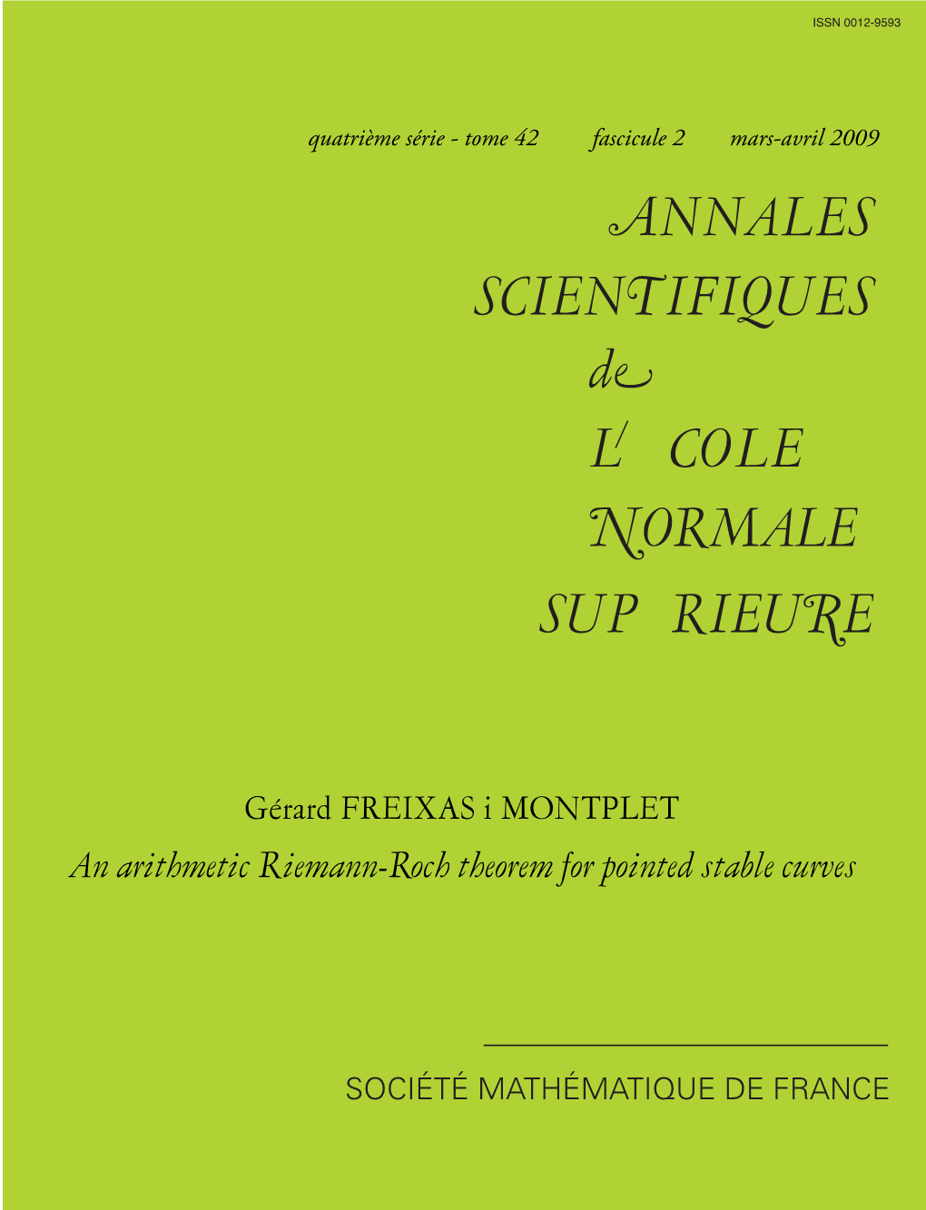 NNALES SCIEN IFIQUES SUPÉRIEU E D L ÉCOLE ORMALE