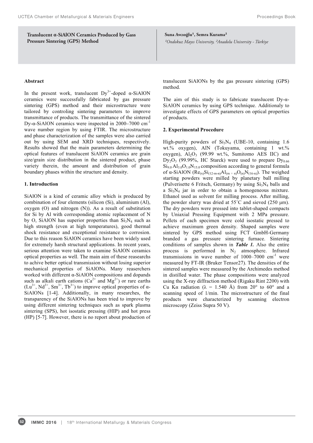 Translucent Α-Sialon Ceramics Produced by Gass Pressure Sintering