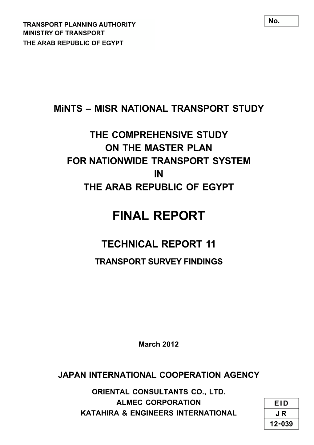 Mints – MISR NATIONAL TRANSPORT STUDY