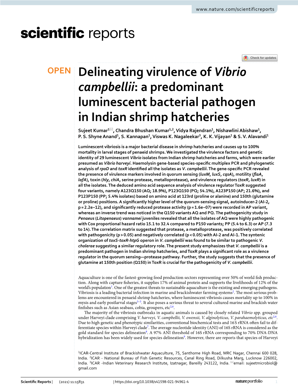 Delineating Virulence of Vibrio Campbellii