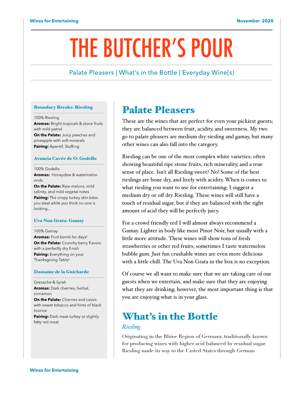 The Butcher's Pour November 2020