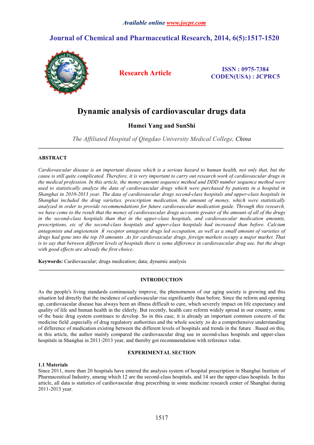 Dynamic Analysis of Cardiovascular Drugs Data