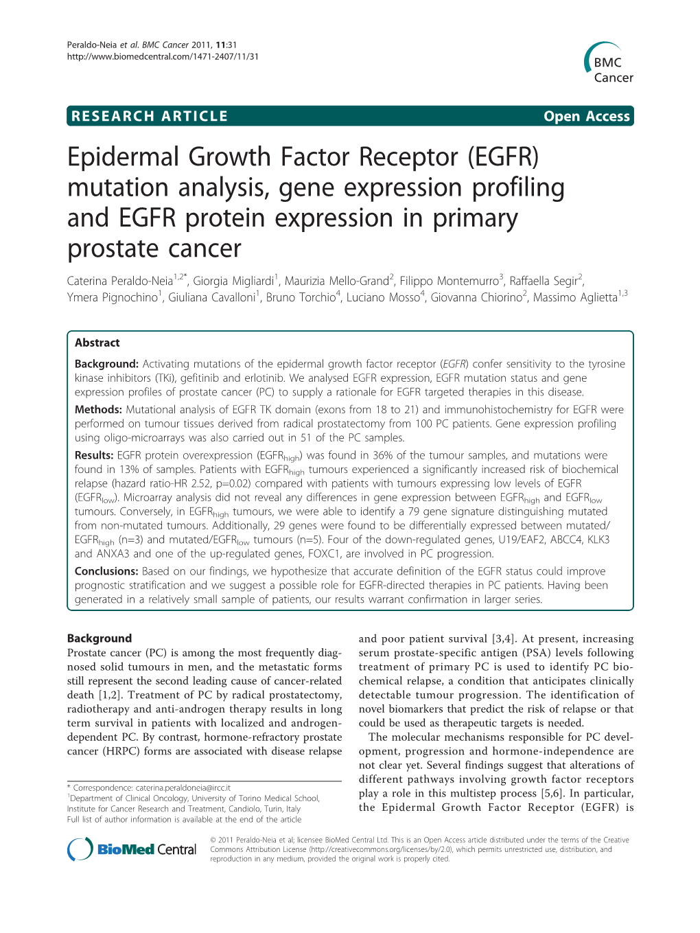 Epidermal Growth Factor Receptor (EGFR) Mutation Analysis, Gene