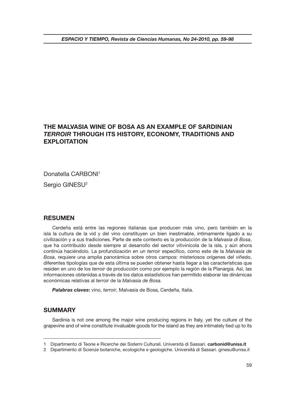 The Malvasia Wine of Bosa As an Example of Sardinian Terroir Through Its History, Economy, Traditions and Exploitation