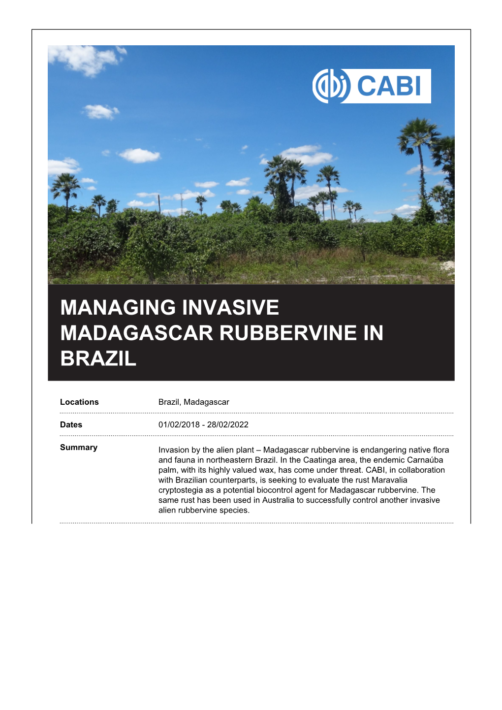 Managing Invasive Madagascar Rubbervine in Brazil