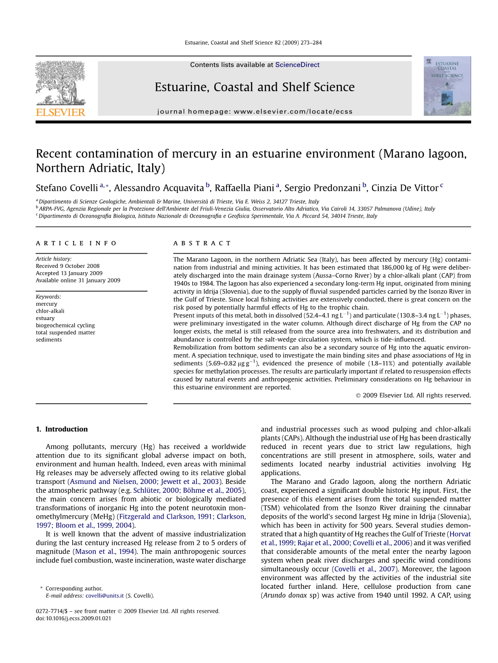 Recent Contamination of Mercury in an Estuarine Environment (Marano Lagoon, Northern Adriatic, Italy)