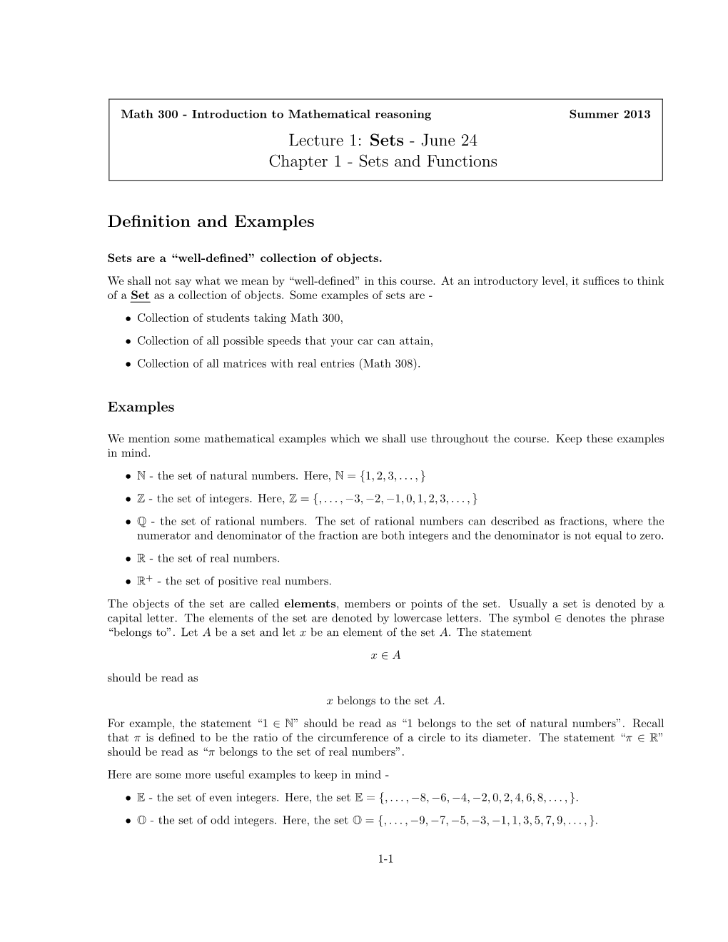 Sets - June 24 Chapter 1 - Sets and Functions